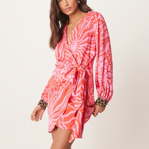 Never Fully Dressed Vibrant Pink and Red Wrap Dress - Picture 2 of 4